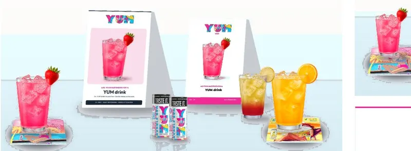 Table tents: YUM drink card + drink menu